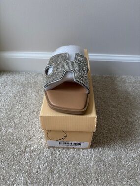 Soda Silver Rhinestone Slide Sandals